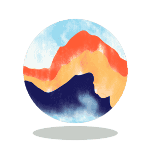 abstract art of red, orange, and blue mountain shapes